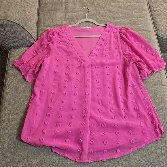 JODIFL Tops - Jodifl Pink Textured Casual Lined Boho Colorful Oversized Top Size Small